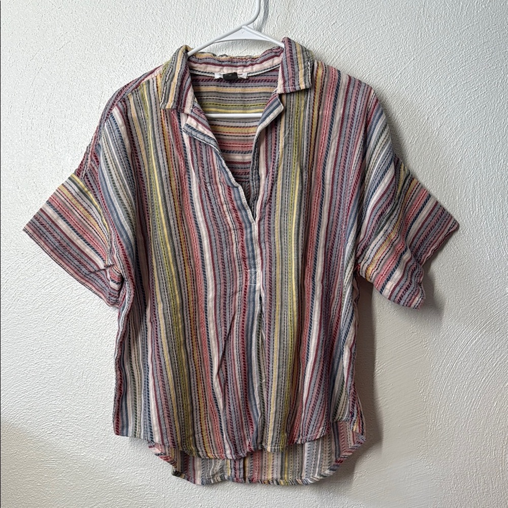 Pilcro Short Sleeve Henley Blouse Sz L